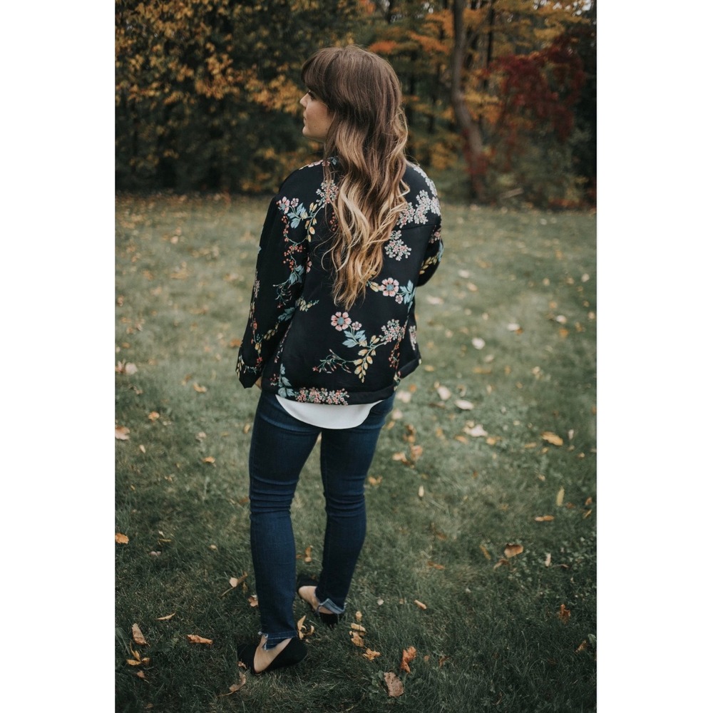 NWT Who What Wear Floral Kimono Jacket Black Satin Finish Plus Size 3X - Picture 2 of 11